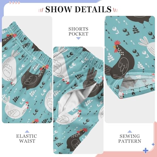 Cock Hen Florals Boys Long Pants Soft Trousers Elastic Waist Kids Lounge Bottoms with Pockets S-XL4