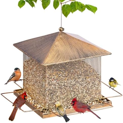 wild bird seed feeder large capacity that will transform your backyard 5 Bird Feeder, Heavy Duty Metal Bird Feeders for Outdoor Hanging, 5LB Extra Large Capacity Wild Birdfeeder for Garden Yard Outside Backyard