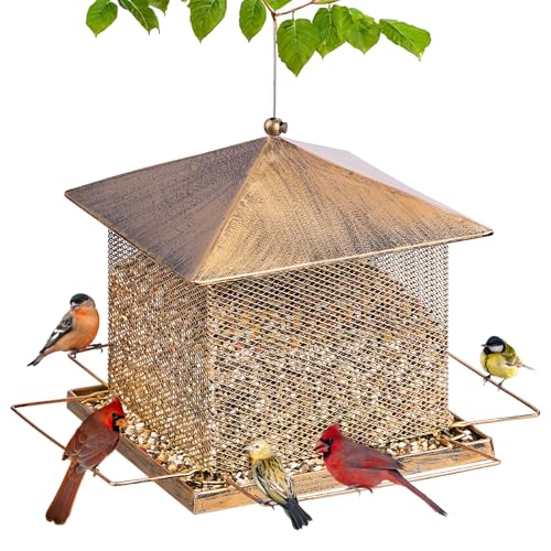 Bird Feeder, Heavy Duty Metal Bird Feeders for Outdoor Hanging, 5LB Extra Large Capacity Wild Birdfeeder for Garden Yard Outside Backyard