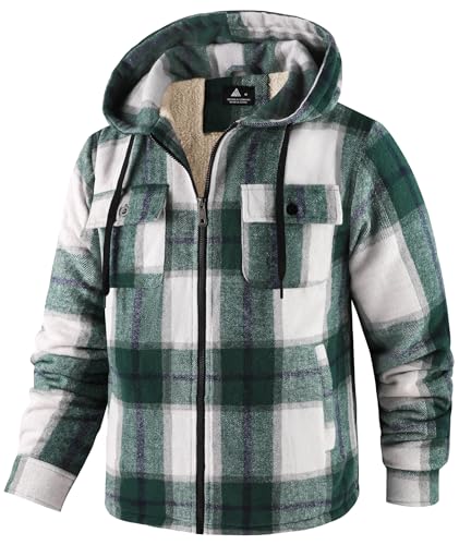 Image of Mens Plaid Hoodies Winter Zip Up Fleece Jacket Sherpa Fleece Lined Warm Flannel Jacket Coat