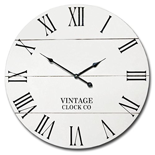 White Rustic Farmhouse Wall Clock | 21 INCH Vintage Wooden Shiplap Style Wall Decor