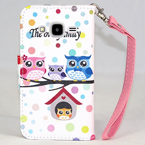 Samsung Galaxy Prevail Lte Case, Samsung Galaxy Core Prime Wallet Case, Soga® Pu Leather Magnetic Flip Design Wallet Case For Samsung Galaxy Prevail Lte (Boost Mobile) / Core Prime G360 (Verizon) - The Owl Family [Swa297] #TOP3