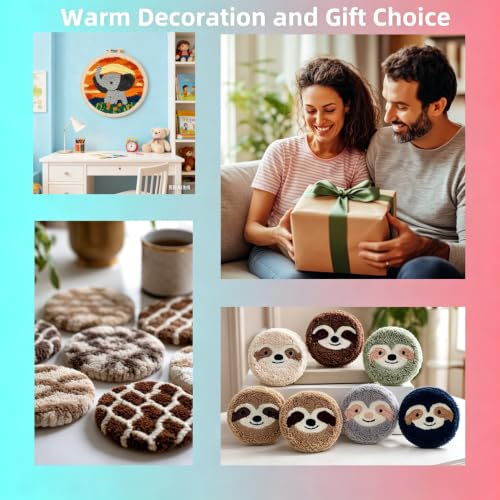 Image of DIY Punch Needle Kit Cactus Sunset with Hoop 20x20cm | with Pattern Stamped Easy for Beginners Embroidery Punch Needle Starter Craft Set for Adults Festival Gift and Decoration