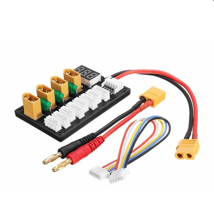XT60 Parallel Charging Charger Board for 3S 4S LiPo Batteries, XT60 Plug to Banana Connector Cable,Voltage LED Display