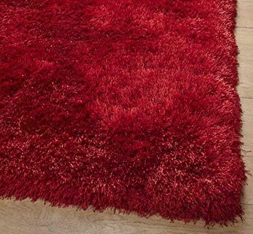 Image of Luxury Shaggy Carpet Solid Plain Fluffy Fur Rectangular Rugs For Bedroom Living Room 2X6 Feet Microfiber & Polyster Modern Interior Floor Mat Red