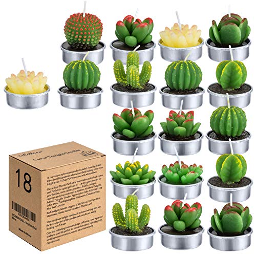 Cactus Tealight Candles(18 Pcs), Artificial Succulents Decorative Tea Light Candles,Perfect for Birthday Wedding Party Home Decor