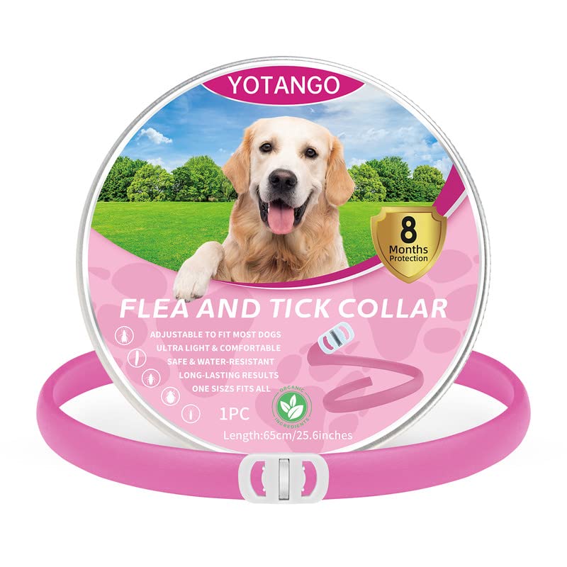 Collares Antiparasitario para Perros, Collar Antiparasitario Perros, Ajustable Impermeable Collar Antipulgas Perros 8 Meses de Protección Natural-para Perros Cachorros Grandes-Rosa