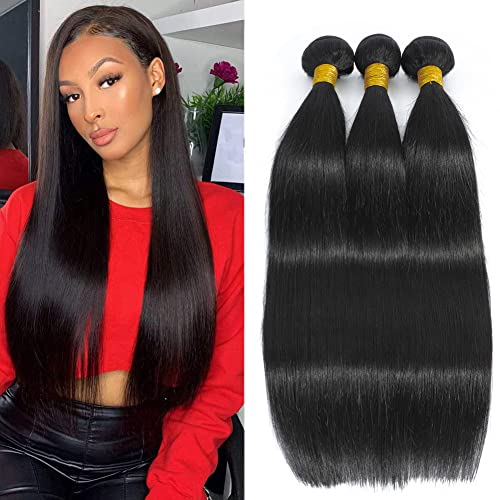 Straight Human Hair bundles 3 Bundles 20 22 24 inch 10A Grade Brazilian Straight bundles Panstorya Unprocessed Virgin Hair Weave Extensions Natural Color