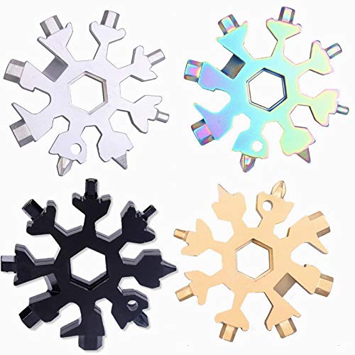 Multiherramienta de acero inoxidable para bicicleta, herramienta multifunción 18 en 1, copo de nieve, tarjeta multiherramienta, llavero, abrebotellas, llave hexagonal, 4 colores diferentes