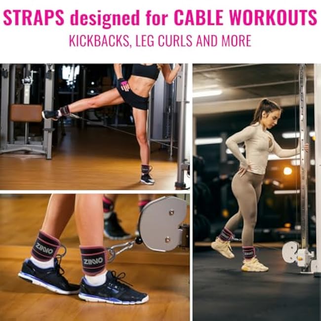 ZINNO Ankle Resistance Bands-Short Booty Bands for Women, Glutes Workout Equipment Set with Cuffs, Straps-for Heavy Leg Training, Pink Weights for Exercise Mats Home Workout