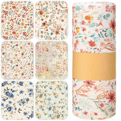 Image of Redbaker 30 Pcs Reusable Paper Towels Rolls Towels Bulk Kitchen Washable Paperless Cloth Cotton Hand Napkins with Cardboard Reusable Napkins for Kitchen Bathroom (Vintage Flower)