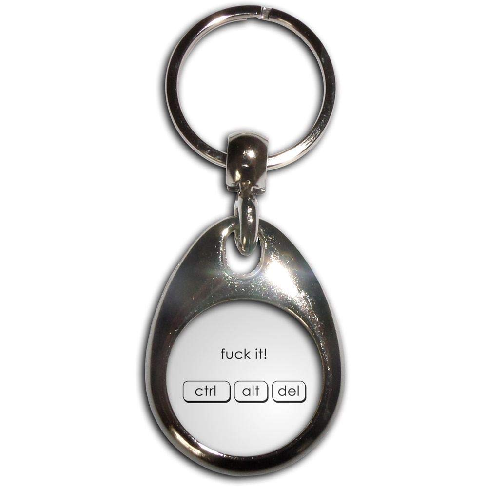 BadgeBeast.co.uk Ctrl Alt Del - F**k It - Chrome Tear Drop Shaped Double Sided Key Ring
