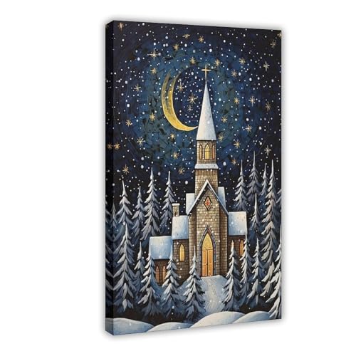 Poster église rurale forêt de cèdres | Tableau déco murale chambre et bureau 30x45