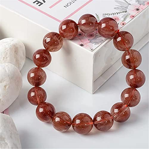 Genuine Natural Red Rutilated Quartz Gemstone 13mm Crystal Round Bead Power Bracelet AAAAA3