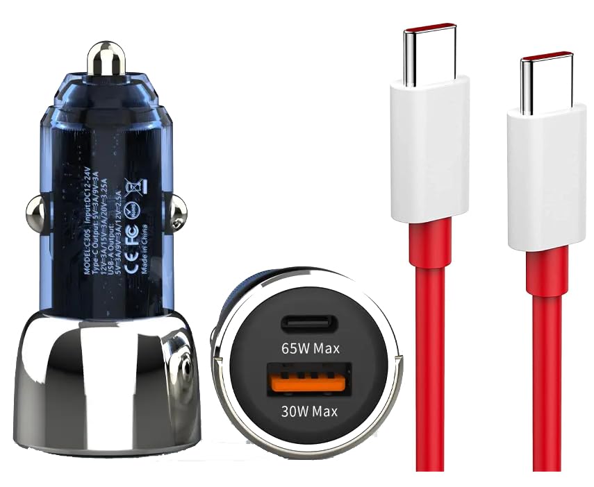 65W Car Charger for Realme 12 Pro+ Original QC Adapter Type C 3.0A High Speed Fast Turbo Charge QC 3.0 Smart Dualport with 1m Type-C to C Red Charging & Sync Cable (Black, ST.O) 65W Car Charger for Realme 12 Pro+ Original QC Adapter Type C 3.0A High Speed Fast Turbo Charge QC 3.0 Smart Dualport with 1m Type-C to C Red Charging & Sync Cable (Black, ST.O)