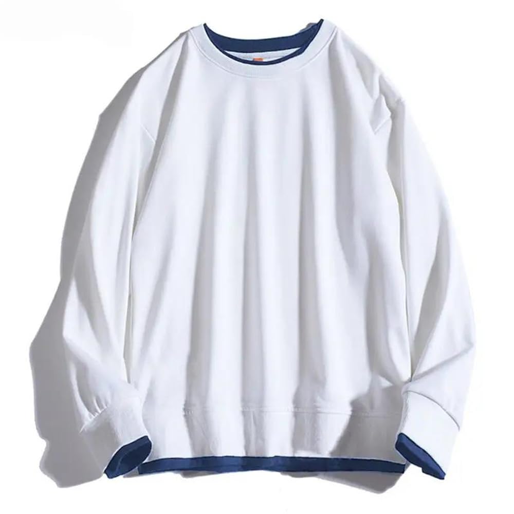 2024 zima jednolity kolor fałszywa dwuczęściowa bluza z okrągłym dekoltem moda męska luźny sweter z dzianiny Klein niebieski M #M, Klein Blue, M