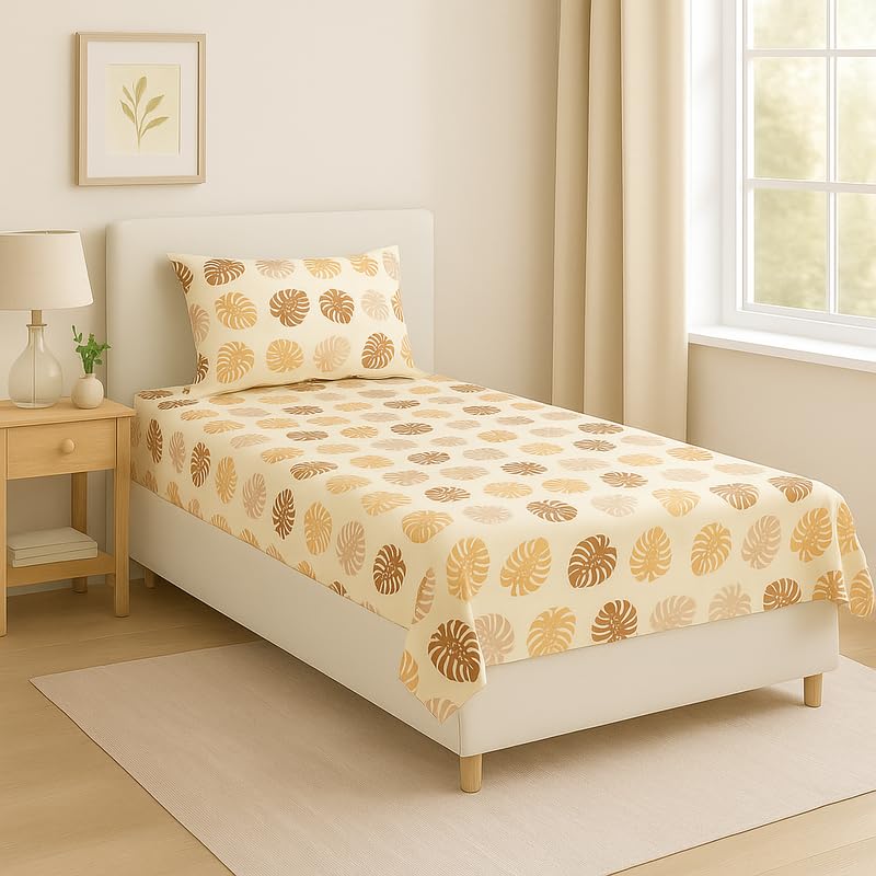 BSB HOME Flat Bedsheet for Single Bed with 1 Pillow Cover | Soft Touch Cotton | Comfortable & Durable | Size 90 x 60 Inch | Elegant Printed Bedding Set for Daily Use, Color - Almond-image-37