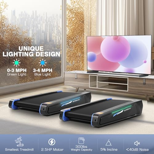 Image of FUNMILY Walking Pad Treadmill with 5% Incline, 2.5HP Smallest Under Desk Treadmills for Home Office, Compact Walking Treadmill 300lbs Weight Capacity /Remote Control /Lighting Design