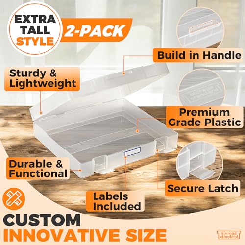 Image of 2-Pack Art and Craft Organizers and Storage Case - Thick Tall Transparent Stackable Plastic Craft Storage Containers, Project Organizer Paper Box Fits 8.5 x 11 Inch Papers & More, 12.4 x 10.8 x 3.1 In