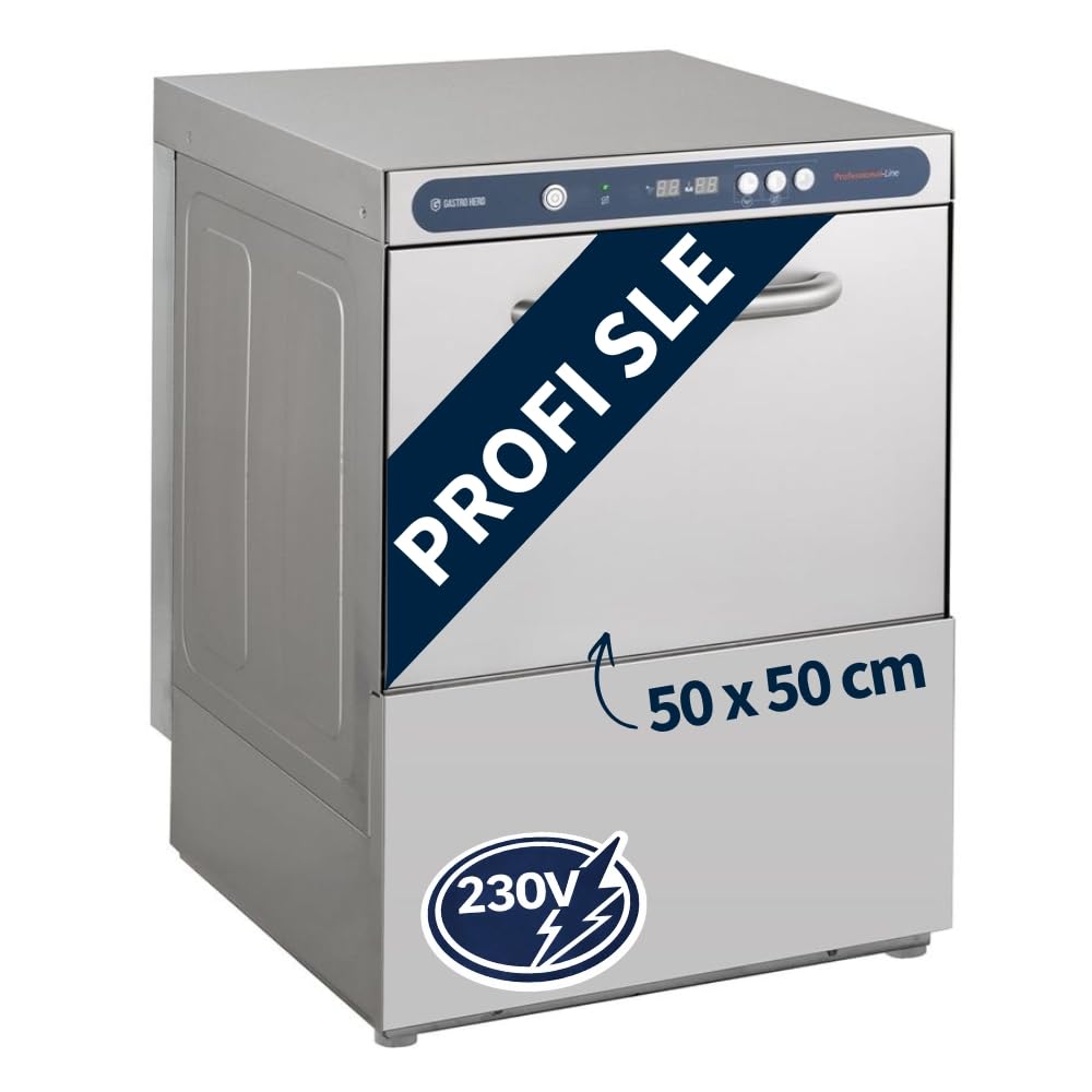 GastroHero Geschirrspülmaschine PROFI-GSM50SLE | Korbmaß 50×50 cm | Gastro Geschirrspüler Edelstahl | Reiniger- & Klarspüldosierer | mit Ablaufpumpe & Enthärter | 230 V | Made in Europe