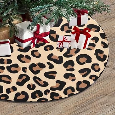 Leopard Pattern Cheetah Print Christmas Tree mat Rustic Xmas Tree Skirts for Christmas Decorations, New Year House Decoration (Leopard, 48'') Cover