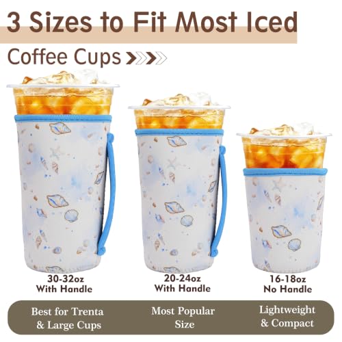 Image of KJQJLY 3 Reusable Iced Coffee Sleeves for Iced Coffee Cups or Drinks Reusable Neoprene Insulated Sleeves for Hot and Cold Drinks from Starbucks, Dunkin, And More (Ocean Breeze)