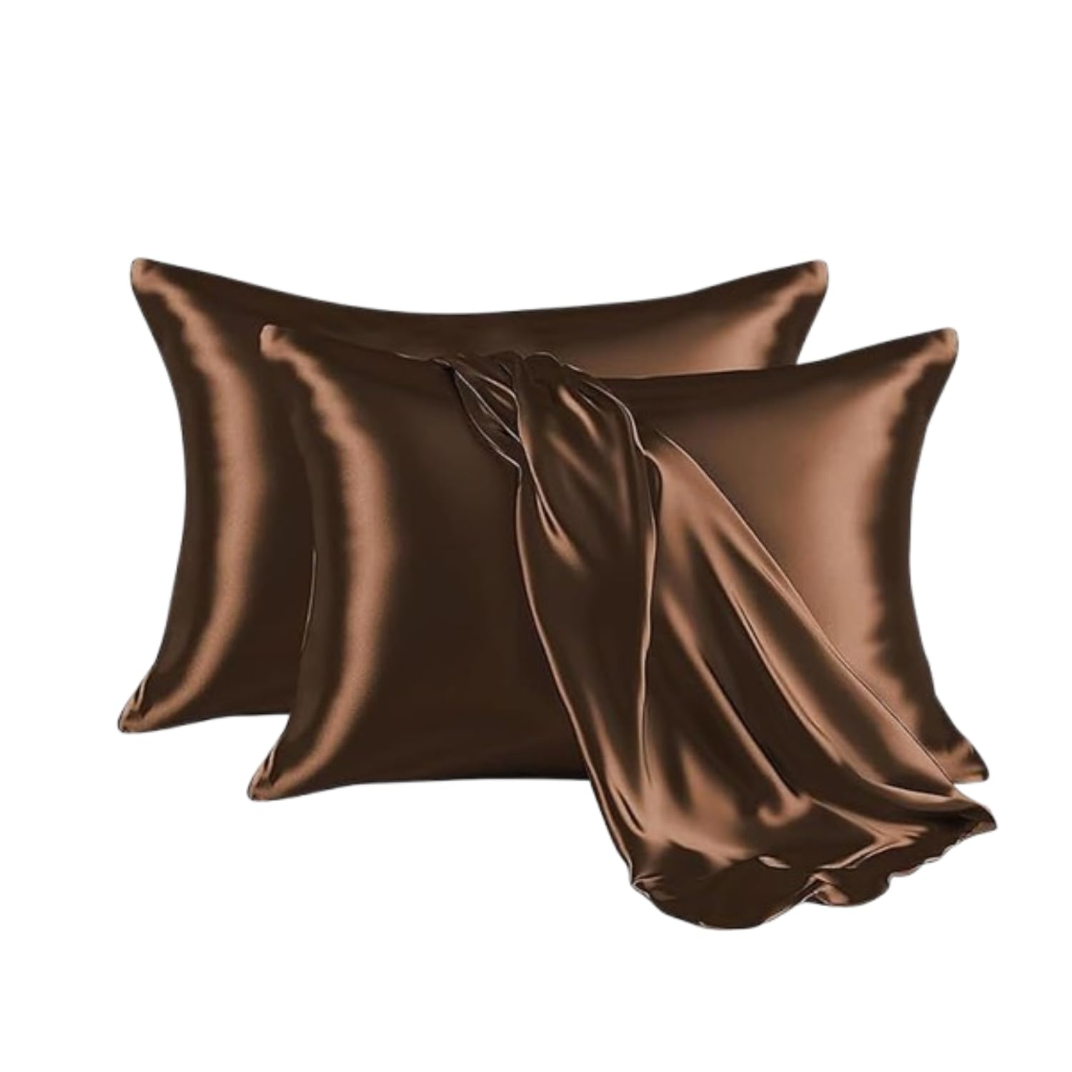 Renva Set of 2 Satin Silk Pillowcase for Hair and Skin Standard Size 18"X 28" with Soft Breathable Smooth Cooling Pillow Covers for Sleeping (2, Brown)