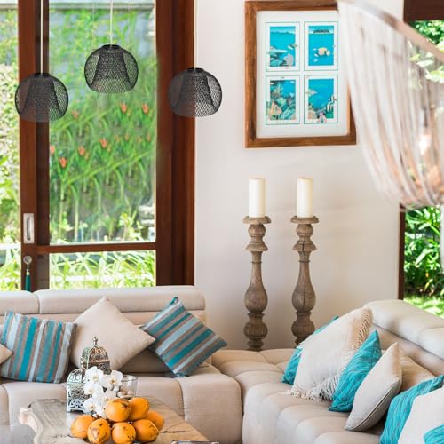 Image of Hollow Lampshade Ceiling Fan Globe Replacement Wire Lampshade Mesh Lamp Shade Metal Pendant Light Shade Replacement Light Bulb Double Layer Iron Shell