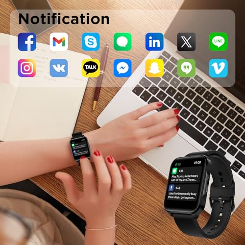 Image of BENIO Smart Watch for Men and Women, 1.69 inch Fitness Tracker, 24 /7Heart Rate /SpO2 /Sleep Tracker, Multiple Dials & 23 Sports Modes Fitness Watch, IP67 Waterproof, Compatible with Android iOS