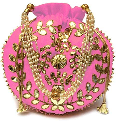 Sac à main pour femme en soie style sac à Potli indien brodé Gota Patti