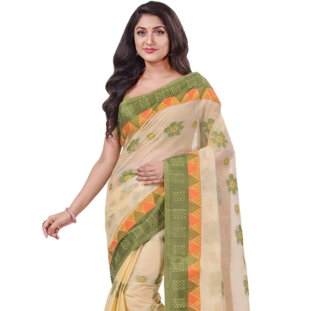 db desh bidesh Women`s Cotton Saree Handloom Sarees For Women Cotton Tant Cotton Sarees For Women Fuleswari Design Handloom Sarees For Women Cotton Without Blouse Piece-picture-11