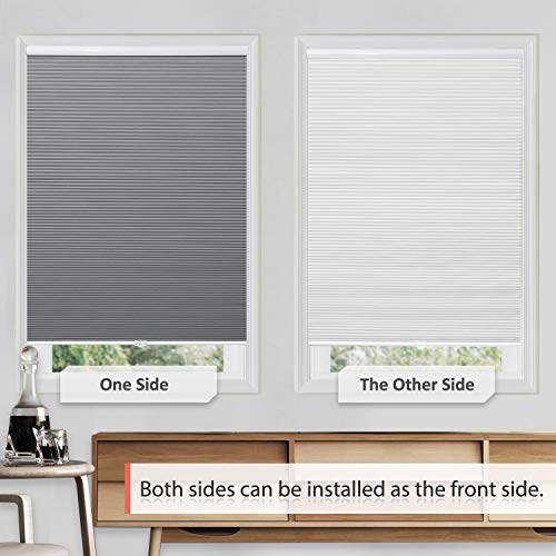 Grandekor Blackout Cellular Shades Single Cell Cordless Room Darkening Shade For Windows Bedroom, Thermal And Easy To Pull Down & Up, Gray White, Size: 35" W X 64" H #TOP3