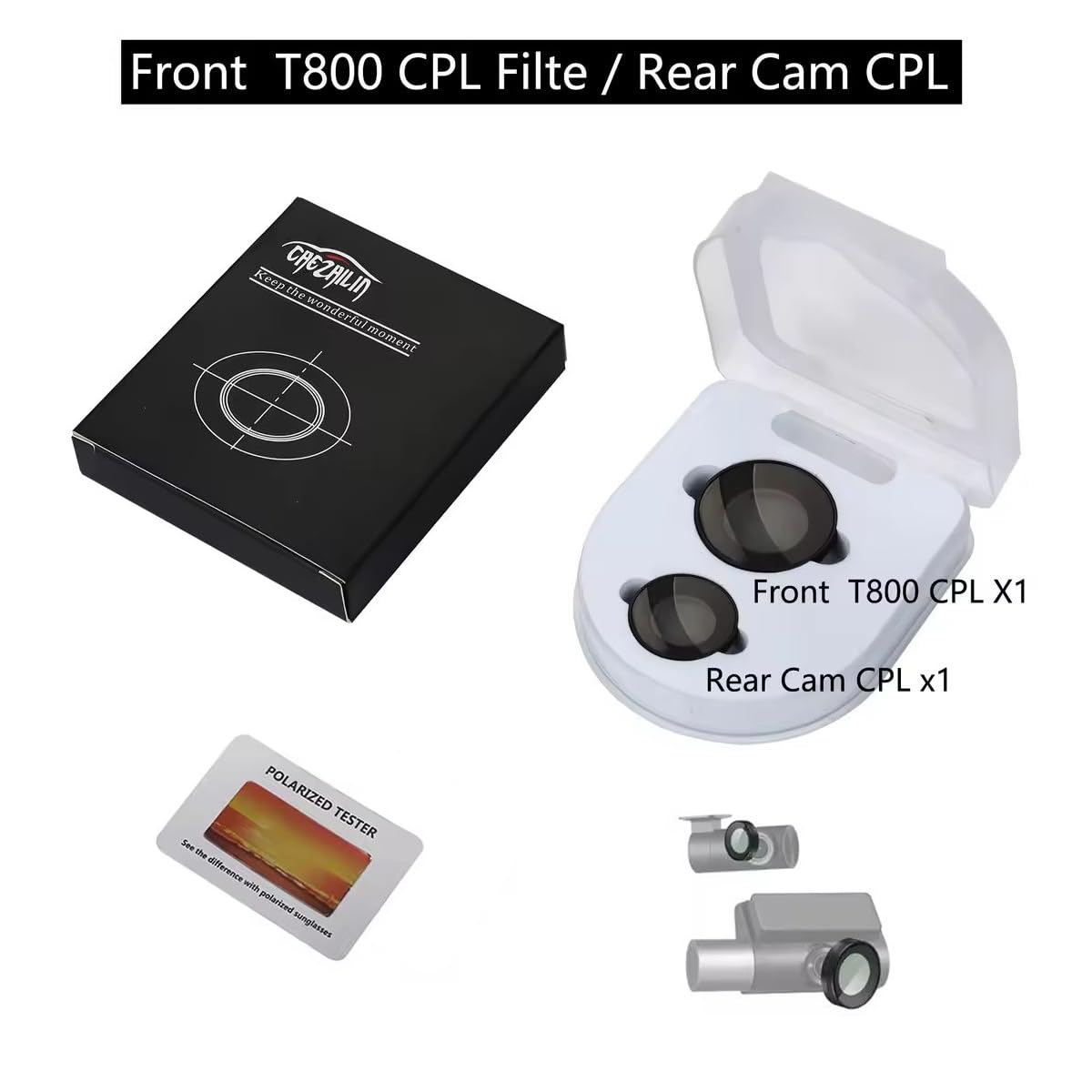 Filtr CPL T800 i zestaw filtrów CPL do tylnej kamery, czarny, szkło optyczne, kompatybilny z kamerą samochodową 70mai T800