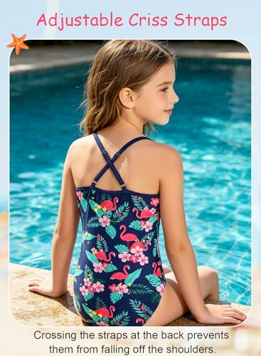 Image of Girls Swimsuit One Piece Bathing Suit with Adjustable Straps Cute Little Kids Swimming Suits Beach Swimwear 4T-12