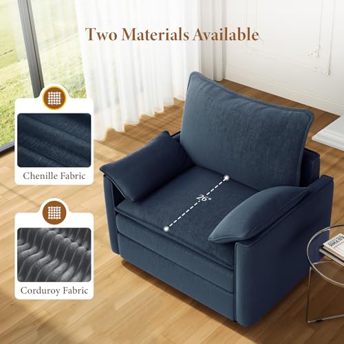 Image of Vesgantti 40 inch Single Seat Sofa, Comfy Cloud Couch Deep Seat Upholstered Couch Chenille Modern Sofa with Armrest Pillow, Easy Assembly for Living Room, Bedroom and Apartment, Blue