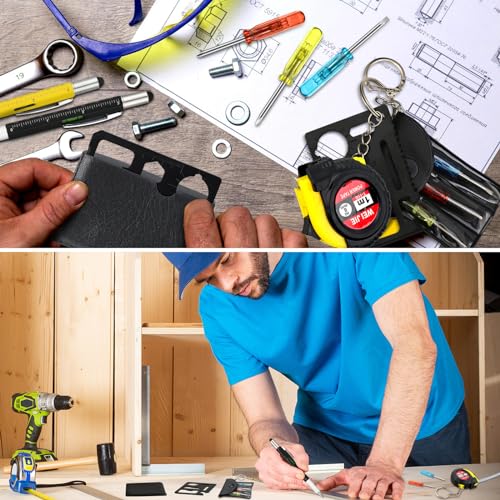 Image of 8 Pcs Mini Screwdriver Tape Keychain Set Multitool Pen Card Father's Gifts Bulk Mini Tool Set for Adult Men Dad (Yellow,Black)