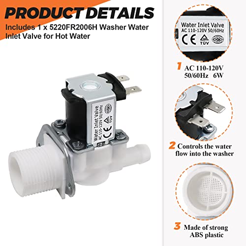 Image of 5220FR2006H Washer Inlet Valve replacement Kenmore, LG, Kenmore Elite washer hot water inlet valve - Replaces 5220FR2006Q,AH3527427,EA3527427,PS3527427,AP4441935,1268123,5220FR2006L AC 110-120V 50 /60H