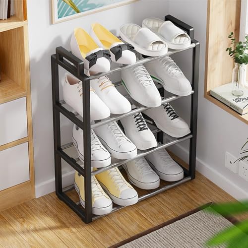 Image of 4-Tier Shoe Storage Rack | Space-Saving Free-Standing Shoe Organizer | Durable Metal Frame with Open Shelves | Ideal for Entryway, Closet, Bedroom (Portable-Black)