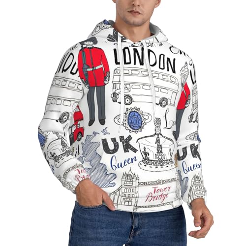 Pull à capuche homme manches longues motif London vêtement décontracté avec cordon