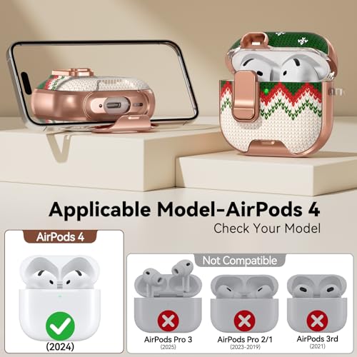 Image of for AirPods 4 Case 2024 with Safety Lock-Green Checkered | As Phone Stand, for Women Girly, with Keychain & Cleaner Kit,Two-Piece Design,Support Wireless Charging,Clear TPU+PC Material