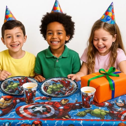 Image of WP WANNA PARTY Superhero Theme Tableware Set - Pack of 36: Plates, Cups, Napkins for Kids Birthday Party, Boys Party Supplies & Superhero Theme Decorations