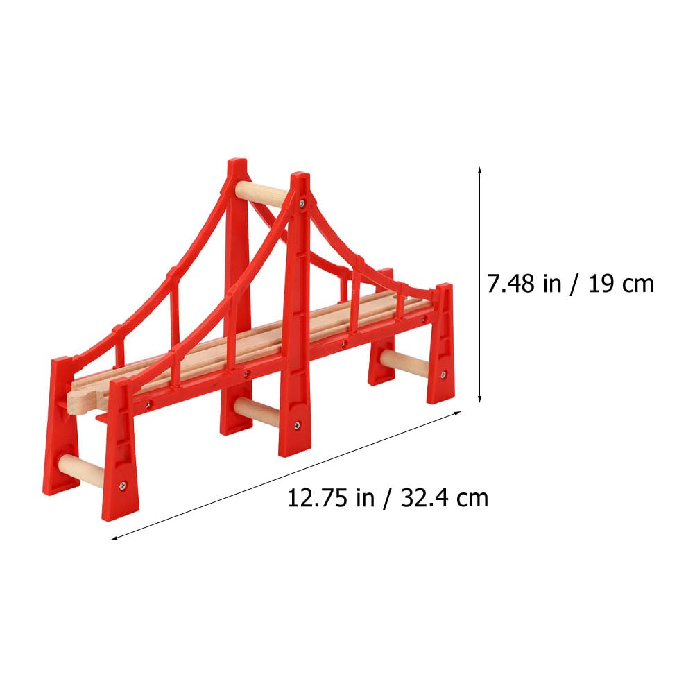 HOMSFOU Wooden Train Bridge Track Red Arch Compatible with Brio Train Track Set for Kids Wooden Railway Expansion and Creative Play - Image 2