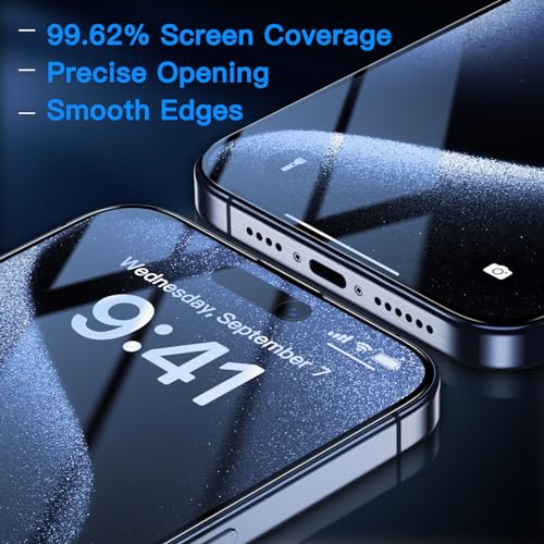 Image of Uyiton Anti-Blue Light for iPhone 15 Pro Max Screen Protector | Unbreak-Glass Full Coverage Case Friendly Scratch Resistance 9H Tempered Glass Screen Protector, 2 Pack