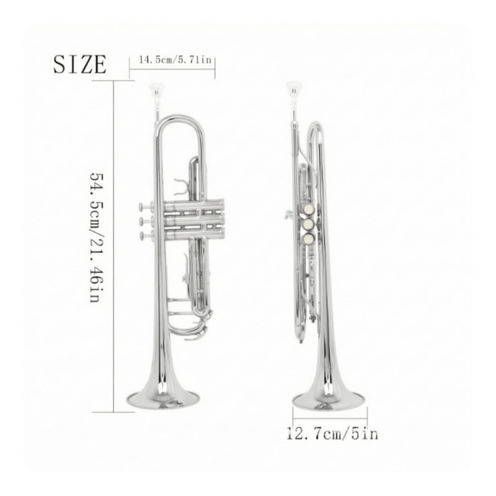 Trompete Bb Blasinstrument Musikinstrument mit Klarer Resonanz Und Stabiler Bauweise aus Messing für Schüler Anfänger Musikunterricht Heimproben Auftritte, color to 1