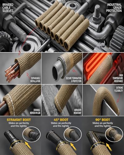 Image of Titanium Spark Plug Wire Heat Shield Boots - 8 Pack 6 Inch Double-Wall High-Temperature Exhaust Header Protectors, Universal Sleeve Cover for V8 SBC BBC LS1 LS2 LS3 350 454 Ford Racing Truck Hot Rod