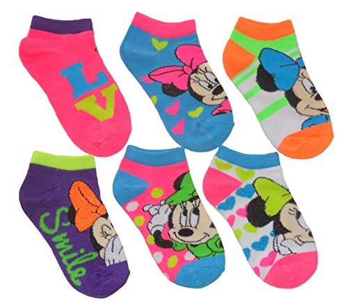 Disney Little Girls' Minnie Mouse No Show Socks 6 pk (Large. 4-6)