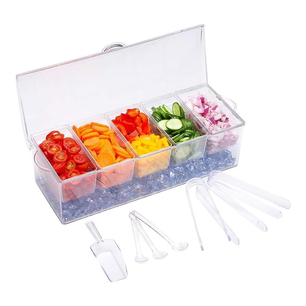 VWMYQ Condiment Server, Tray, ice Party Serving bar, Chilled Caddy, bar Garnish Holder on ice, Dispenser, Salad Platter, Compartment Tray with lid
