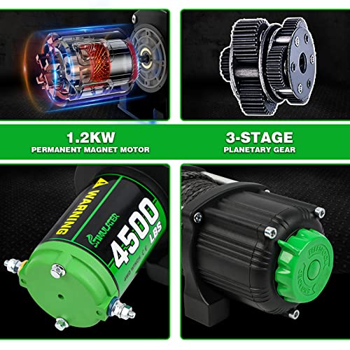 Image of STIMULATER 4500LB ATV Winch, with Synthetic Rope, with Wireless Remote and Wired Switch,Hawse Fairlead&Hook,IP67 Waterproof,Suitable for Most ATVs