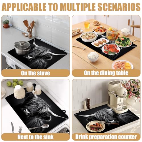 Image of Black Highland Cow Stove Top Covers for Electric Stove, Electric Gas Stove Pad Heat Resistant Range Cooktop Protector for Home Decor Kitchen 28 inchx20 inch