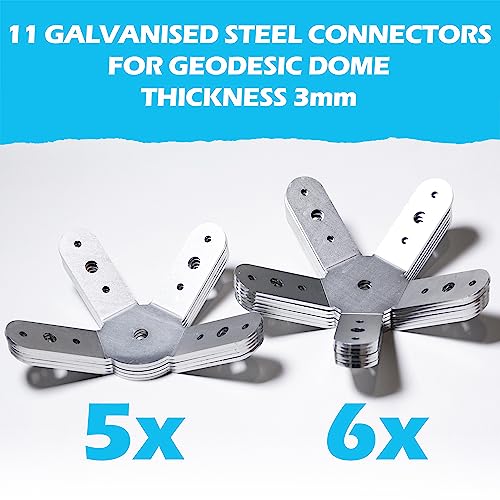 DOMESTAR Geodesic Dome: Kit of 11 Galvanised Steel Metal Mounting Connectors for Dome 1 V: Greenhouse, Hammocks, Workshop - Image 3